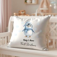 Personalized Baby’s First Christmas Pillow Cover – Penguin