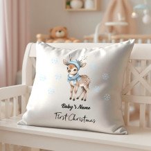 Personalized Baby’s First Christmas Pillow Cover – Baby Reindeer
