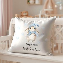 Personalized Baby’s First Christmas Pillow Cover – Christmas Bunny