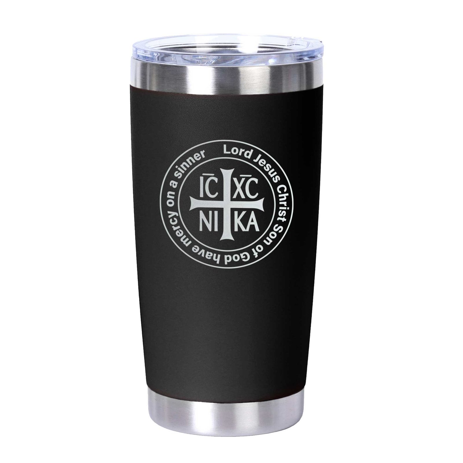 tumbler orthodox cross jesus christ conqueror with jesus prayer